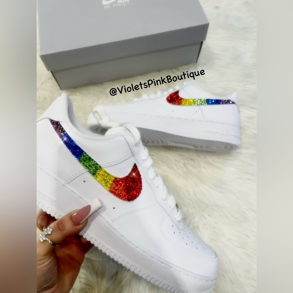 Custom Rainbow Nike Swarovski crystal Nike Air Force 1 With Bling Shoe